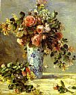 Roses and Jasmin in a Delft Vase by Pierre Auguste Renoir